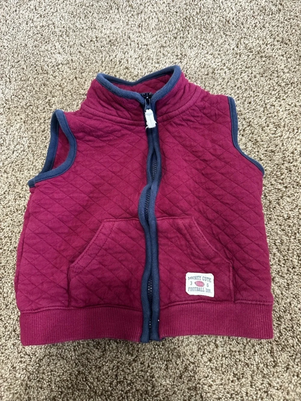 Carter's Quilted Burgundy Vest with Navy Trim